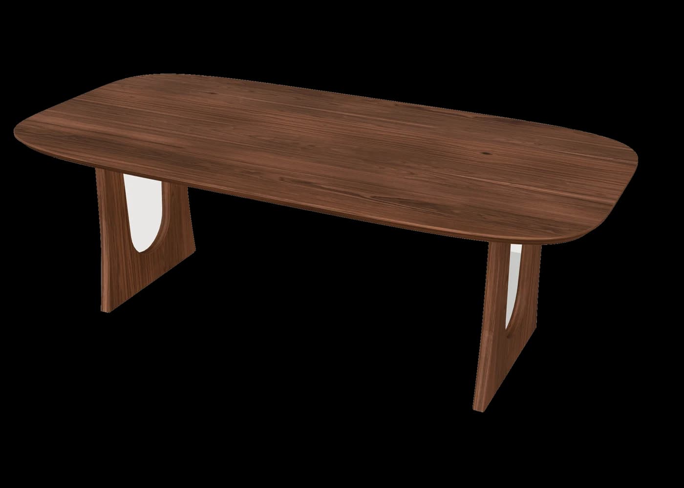 Modern-shaped walnut table on cradle-panel wooden legs