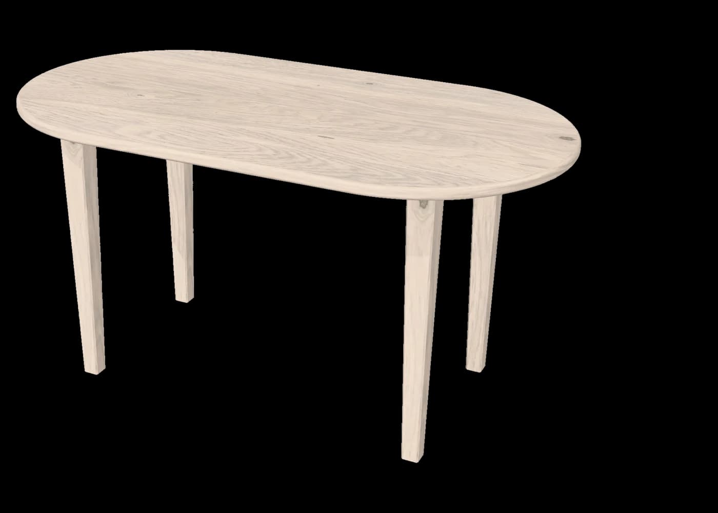 Oval bleached oak table on four tapered wooden legs